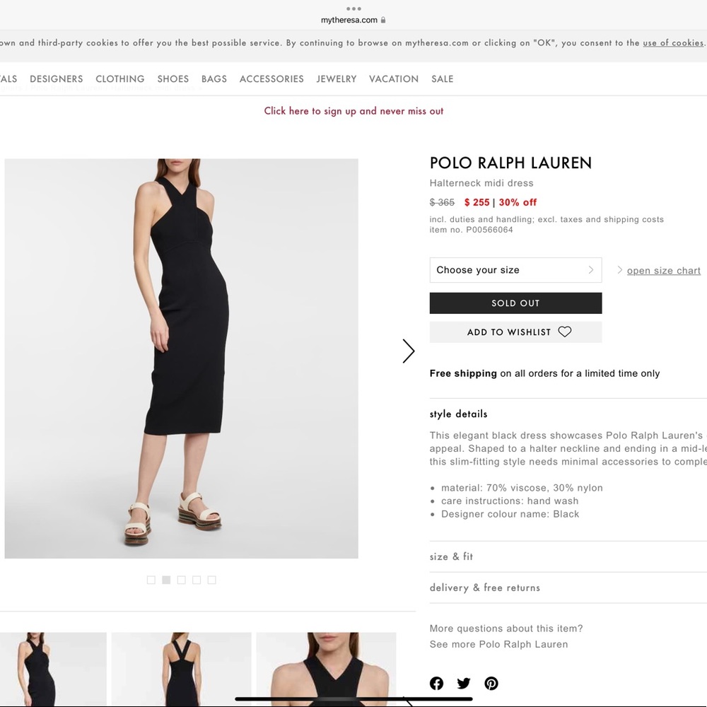 New With Tags - Polo Ralph Lauren Black Knit Midi Dress